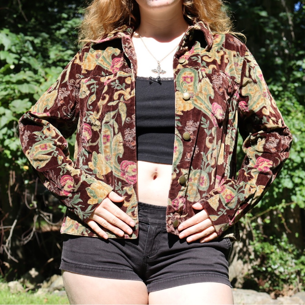 Vintage 90s Velvet Caribbean Joe Burgundy Paisley Printed Jacket